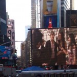 Damian Nixey, Marc Petzke, Shailla Quadra and Yolandi Franken, still image of "Brad Fitt Will Be Mine" showing in the heart of Times Square at the New York City International Film Festival.